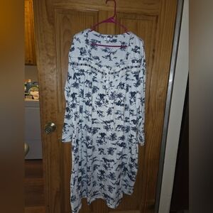 Secret Treasures Navy Blue and White Floral Long Nightgown